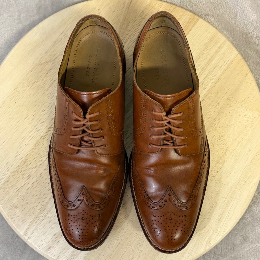 Cole Haan Grand.OS Mens 8 W British Tan Leather Wingtip Oxford C12845 - Picture 7 of 16